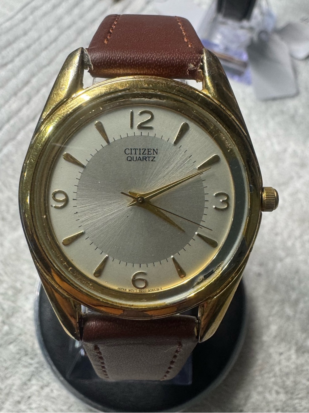 Citizen Gold-Tone Case Watch with Brown Leather Strap